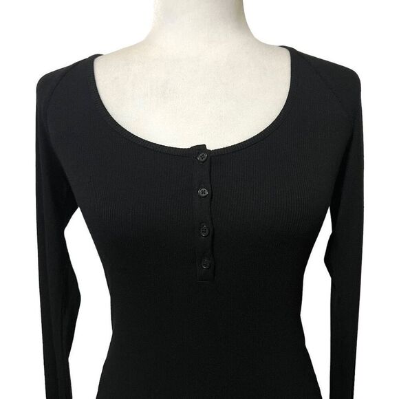 Alix Nyc Bodysuit Size XSmall Black Long-Sleeve Henley Ribbed Material NWOT - Picture 4 of 14